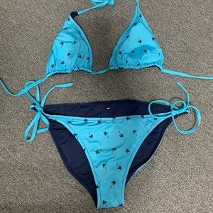 Blue Reversible Palm Tree Bathing Suit